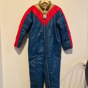 70s Vintage Sears Men’s Ski Jumpsuit Size Medium Blue Red and Gold Polyester USA